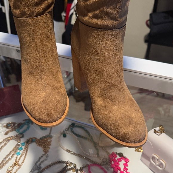 Vici Camel Suede Heeled Boots - Picture 4 of 8